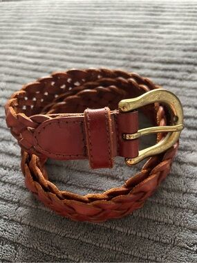 Merona Braided Leather Belt - Cognac Brown with Gold Buckle